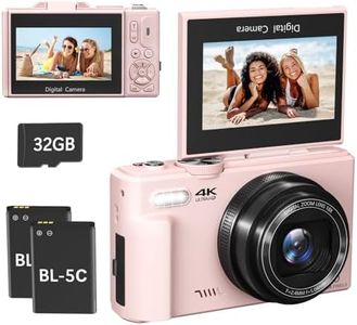 4K Digital Camera for Photography, 64MP Compact Vlogging Camera with WiFi and 3" 180° Flip Screen, 18X Digital Zoom, Ideal for YouTube Creators, Includes 2 Batteries & 32GB Micro SD Card, Pink