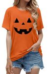 hohololo Halloween Tshirts Women Smiling Pumpkin T-Shirt Happy Halloween Costume,Orange-B,XL