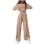 Lounge Wear Sets for Women UK Track Suits 3 Piece Outfits Co Ord Sets Ribbed Knit Cardigan Cropped Tank Tops Wide Leg Pants Tracksuit Womens Full Set Ladies Airport Outfit Gym Sets for Women 3 Piece