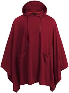 COOFANDY Unisex Casual Hooded Poncho Cape Cloak Fashion Coat Hoodie Pullover with Pocket Red