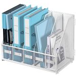 SUPEASY Desk Organizers Metal Desk Magazine File Holder with 5 Vertical Compartments Rack File Organizer for Office Desktop, Home Workspace, White Plus