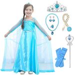 ATOWORLD Elsa Dress Up for Girls 3-4 Elsa Costume Princess Costumes for Girls Princess Dress Up Elsa Fancy Dress for Girls Queen Kids Dressing Up Costumes Clothes with Elsa Accessories