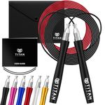 Titan Armour® Self-Locking & Adjustable, Adult Speed Skipping Rope | 2 x Steel Ropes 2.5mm & 3mm Thickness & Travel Case | Pro Jump Rope: Fitness, Crossfit, Boxing, MMA | UK Brand (Black-2)