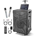 Portable PA System,Karaoke Machine,3-Way Outdoor Speaker,GEYGUY,Rechargeable Bluetooth 5.0 with Wireless Crystal mic,LED Lights Support Guitar/USB/TWS/FM