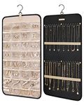 bagsmart Dual-sided Jewelry Organizer Hanging with Metal Hooks,32 Pockets and 2 Wave-Shaped Hooks,Jewelry Roll for Earrings,Necklaces,Rings on Closet,Wall,Door,1 piece, Small, Black