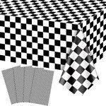 4 Pcs Race Car Tablecloths, Black and White Checkered Flag Tablecover Racing Car Birthday Party Supplies for Kids Boy Car Theme Birthday Party, Two Fast Birthday Party Decorations, 130 x 220cm