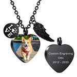 MeMeDIY Personalized Heart Paw Print Ashes Urn Pendant Necklace Custom Name/Photo/Date for Women Men Pet Lover Stainless Steel Memorial Dog Cat Pet Keepsake with Funnel Fill Kit Angel Wing -A2-2