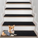 RIZENCE 15Pack Anti-Slip Stair Carpet Treads, 76x20cm Stairs Runner Carpet Treads, Reusable Stair Mats Self Adhesive, Stair Protection Mats for Kids Elders Pets, Machine Washable, Cutting(Black)