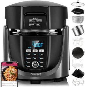 Nuwave Duet Air Fryer, Electric Pressure Cooker & Grill Combo, 540 IN 1 Multicooker with 3 Removable Lids that Slow Cook, Sears, Sautés, 18/10 SS Pot, Sure-Lock Safety Tech & 10 Deluxe Accessories