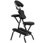 COSTWAY Folding Massage Chair, Portable Adjustable Therapy Chair Stool with Oxford Cloth Carrying Bag, Ergonomic Face Cradle Spa Chair for Tattoo Salon Beauty Massage (48 x 55 x 120cm, Black)