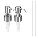 Navaris Stainless Steel Soap Dispenser Head (Set of 2) - Screw On Pump Head for 26-28mm Top Bottles - Nozzle for Liquid, Lotion - Design 1, Silver