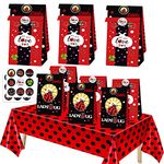 Ghberll Ladybug Party Bags 30Pcs Favor Kit with 1 Tablecover Red Black Polka Dots Tablecloth and Treat Paper Candy Bags for Birthday Party Decorations Supplies, (LB-003)