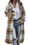 onlypuff Women's Flannel Plaid Shirts Lapel Button Down Long Sleeve Tartan Trench Casual Jacket Coats