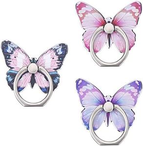 Cobee Supporto per anello per cellulare a farfalla, con motivo a farfalla, in metallo verniciato a forma di farfalla, con rotazione a 360°, impugnatura con manopola (Blu, viola, rosa)