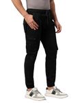 Mens six Pocket Stretchable Cargo Joggers Pants with Elastic Waist and deep Pockets | Cotton Cargo Joggers for Men | - Grey, Black, Blue (32, Black)