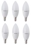 SYLVANIA Quantity 6 LED Light Bulb, Frosted Finish, Candle Shape, E14 Cap, 60W Equivalent Wattage, 806 Lumens, Warm White Colour (2700K), Non Dimmable. for All Rooms and Commercial Applications.