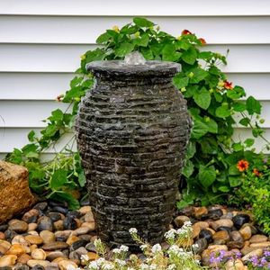 Aquascape 24 inch H (61 cm) Stacked Slate Urn Outdoor Fountain, Bronze
