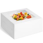 HAKACC 10inch Cake Boxes With Window,5PCS Bakery Box,25.5x25.5x12.5cm,White Treat Box With Board for Pastries Chocolates Cookies Birthday Party Wedding