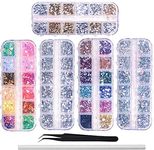 6400pcs Nail Art Rhinestones Nail Crystal Gems Nail Diamonds, Gold Silver Nail Art Studs Colorful Nail Sequins & Rhinestones for Nails Kit with Tweezers and Wax Pen for Nail Art Supplies Accessories