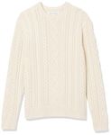 Amazon Essentials Men's Long-Sleeve 100% Cotton Fisherman Cable Crewneck Jumper, Off-White, XL