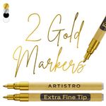 ARTISTRO 2 Acrylic Paint Pens for Rock Painting Ceramic Wood Glass Tire Plastic, Fabric Marker Paint Markers Ideal for Labeling DIY Crafts Art Projects, 0.7mm Extra Fine Tip, Gold