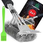 BBQ Grill Cleaning Brush & Scraper - Metal BBQ Grill Brush for Weber, Gas, Charcoal, Iron, Porcelain, All Grilling Grates - Safe Stainless Steel 18 Inch BBQ Brush with Grill Scraper (43 cm)