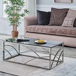 AINPECCA Coffee Table Stainless Steel end table with Light Grey Tempered Glass Design Living room