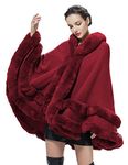 BEAUTELICATE Knit Cape Coat Women Knitted Hooded Cloak Poncho with Fur Trims Faux Fur Shawl Wrap Stole Fashion Oversize Cardigans for Autumn Winter Wedding Bride Bridesmaids(One Size, Wine Red)