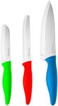 nuovva Sharp Kitchen Knife Set – 3pcs Bright Colour Kitchen Knives – Stainless Steel Non Stick Blades – Includes Chefs Knife, Tomato Knife and Paring Knife