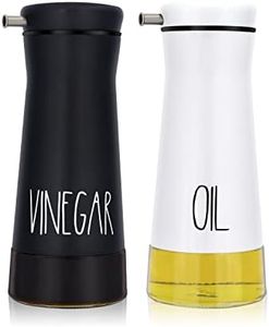 Aelga Black and White Oil And Vinegar Dispenser Set - 2 Pack Glass Oil Dispenser Bottle for Kitchen with No-Drip - Cute Farmhouse Kitchen Decor and Accessories for Home Restaurants