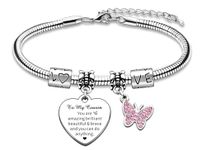 AMZQ Cousin Gifts Inspirational Charm Pink Butterfly Bracelet Gift Cousin Christmas Birthday Gift You Are Amazing Brilliant Beautiful & Brave And You Can Do Anything