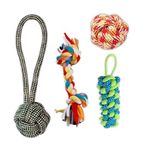 Foodie Puppies Interactive Dog Cotton Rope Chew Toy Combo for Puppies & Small Dogs - (2-Knot Rope + Cotton Ball + Handle Ball + Corn Stick) Non-Toxic Washable Rope Toy Gift Pack for Puppy for Playing