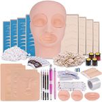 Microblading Practice Kit with Skin, Eyebrow Tattoo Kit, Flat Mannequin Head Lip Makeup with Eyebrow Blade Pen, Pigment Ink Ring, Training Practice Skin for Microblading Practice Permanent Makeup