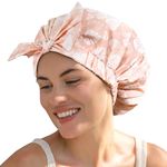 YANIBEST Shower Cap Reusable Waterproof - Shower Cap for Women Non-Slip Cute Shower Caps Hair Cap for Shower One Size,Pink