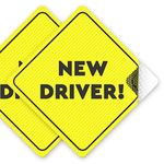 ASSURED SIGNS New Driver Sticker Sign for Car - Essential Signs for Learner Drivers - 5"X5" - 2 Pack - NON-MAGNETIC Stickers - Bright Yellow and SEE-THROUGH when Reversing - Use with P Sign or L Plate