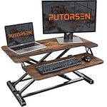 PUTORSEN Standing Desk Converter with Height Adjustable 32 inch Stand Up Desk, Ergonomic Sit Stand Dual Monitor and Laptop Riser Tabletop Workstation Rustic