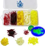 Njord Kalastus Trout Rubber Bait 150 Pieces in Tackle Box Fishing Artificial Bee Maggots UV Active Artificial Corn Redworm Larva Trout Bait Rubber Set Trout Bait Fishing Set (150 x Rubber Bait Mix)