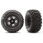 Traxxas Tires & Wheels, Assembled, glued (2.8") (Rustler 4X4 Black Wheels, Sledgehammer Tires, Foam Inserts) (2) (TSM Rated)