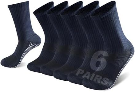 Sunew 6 Pairs Viscose Made from Bamboo Socks Mens, Long Comfort Sport Crew Lightweight Cushioned Non-Skid Socks for Cycling Basketball Hiking Trekking Navy Blue M