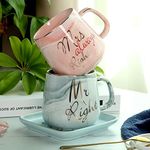 Mr Right Mrs Always Right Couple Cups Mugs - Best Wedding Gift Bridal Shower Engagement Gifts Set for Anniversary Birthday Party Christmas Valentine's Day Gift - 13.2 oz Ceramic Marble Couple Mugs