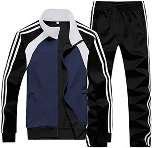 Sun Lorence Men's Athletic Running Tracksuit Set Casual Full Zip Jogging Sweat Suit (X-Large, NavyBlack)