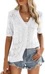 Zeagoo Summer Cardigan for Women Short Sleeve Crochet Knit Bolero Shrug V-Neck Button up Sweater Tops White