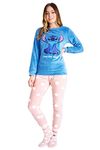 Disney Womens Pyjamas, Fleece Loungewear and Fluffy Socks Stitch Gift Set (Blue/Pink Stitch, M)