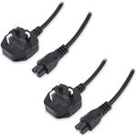 Cable Matters 2-Pack UK 3 Prong Power Cord 2 m, Laptop Power Cable, Cloverleaf Power Cable Compatible with Dell HP ASUS Computers/3 Pin Power Cable (UK BS 1363 to IEC C5) - 2 Meters