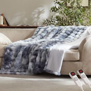 Electric Heated Blanket,84x90 Heating Queen Soft Bubble Flannel Blue