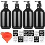 4 Pcs 500ml Soap Dispenser with Pump, Empty Refillable Pump Bottle Dispensers for Kitchen Bathroom Liquid Hand Dish Soap Dispenser Bottles Containers, with Funnel and Label - Black. (Black)