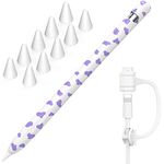 NIUTRENDZ Cow Print Case for Apple Pencil 1st Generation Case Cover Silicone Protective Sleeve Accessories with Apple Pencil Tips Cover & Cable Adapter Tether (Purple)