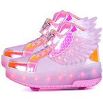 AIkuass USB Rechargeable Roller Shoes LED Light Up Wheel Shoes Sneakers for Boys Girls Kids(1.5 Little Kid,Pink)