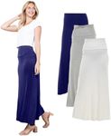 Azules Maxi Skirt for Women- Elegant Long Women's Skirts- Solid Color, Soft, Stretchy, Flowy Boho Rayon- Womens High Waist Fold Over for Any Occasion - Ivory, Navy and Heather Grey - Small