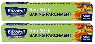 Professional Non- Stick Baking Parchment Paper Premium Quality Greaseproof Paper Fridge & Freezer, Microwave and Oven Safe (up to 220°C) – 450mm x 50m - Pack of 2